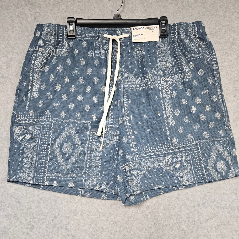 Arizona Jean Co Shorts Mens XXL Blue Bandana Paisley Classic Fit Flex 6" Inseam